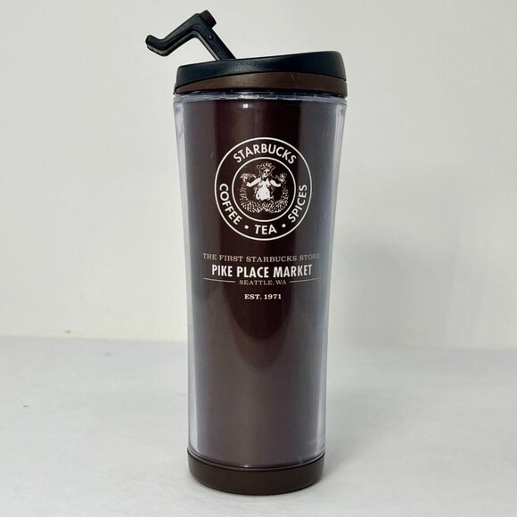 RARE [2011] FIRST STORE Pike Place Market STARBUCKS Brown 16oz Travel Tumbler - Picture 2 of 4